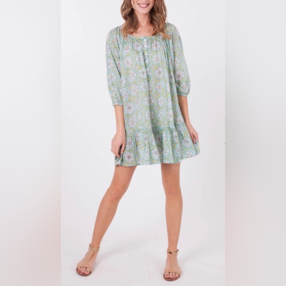 Isle Of Mine Aqua Blue Geo-Print Mini Dress Size S/M - Picture 7 of 7